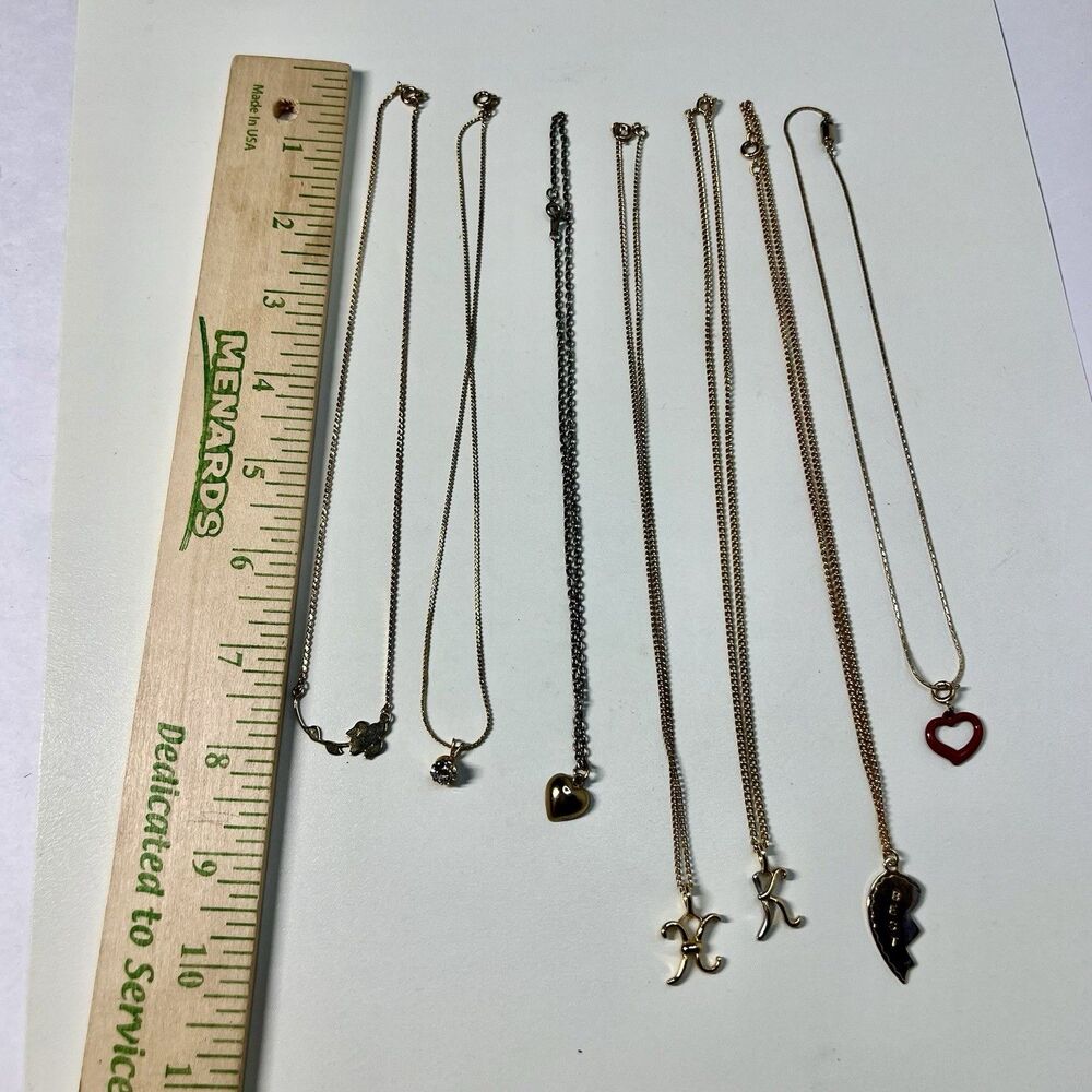 Vintage Gold Tone Necklace Lot Dainty Heart Flower Initial K Charm Pendant Set